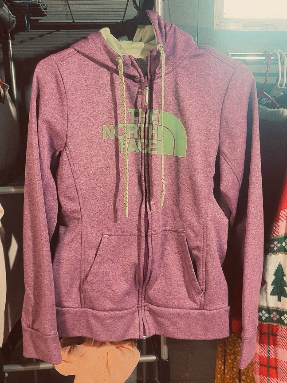The North Face Purple Hooded Zip Jacket with Green Logo